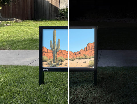 Desert Cactus Clear Day Landscape Yardsy Sign - Day Night