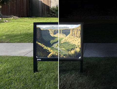 Desert River Valley Landscape Yardsy Sign - Day Night
