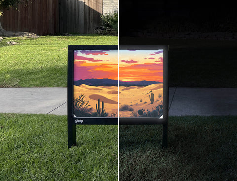 Desert Sunset Sand Dunes Yardsy Sign - Day Night