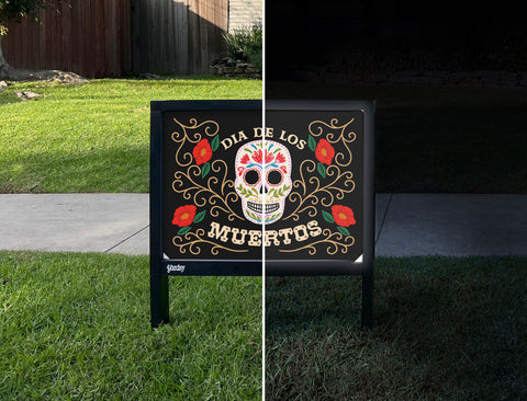 Dia De Los Muertos Skull Yardsy Sign - Day Night