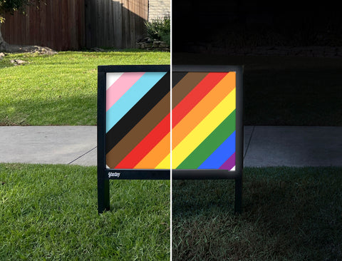 Diagonal Pride Rainbow Yardsy Sign - Day Night