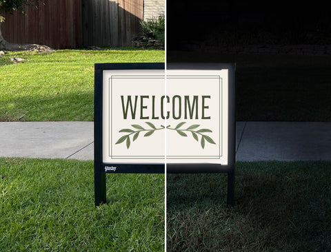 Eucalyptus Crest Welcome Yardsy Sign - Day Night