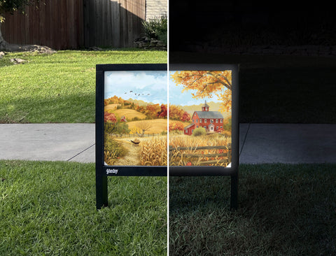Fall Farm House Landscape Yardsy Sign - Day Night