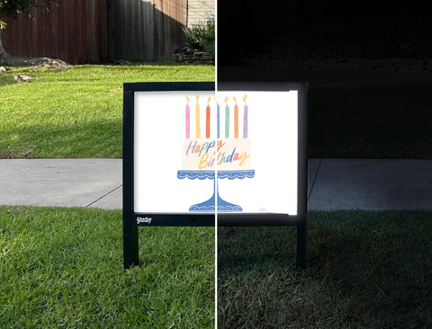 Fancy Rainbow Birthday Cake Yardsy Sign - Day Night