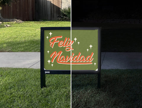 Feliz Navidad Yardsy Sign - Day Night