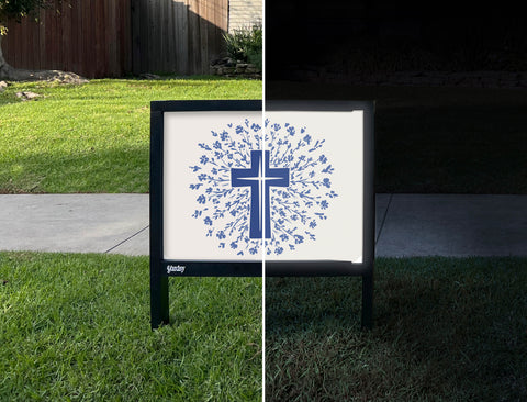 Floral Cross Yardsy Sign - Day Night