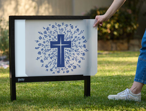 Floral Cross Yardsy Sign - Interchangeable