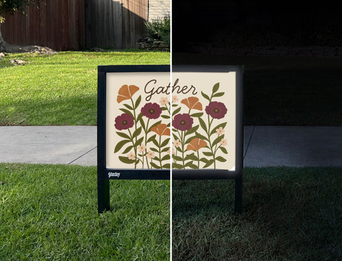 Floral Gather Yardsy Sign - Day Night