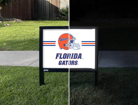 Florida Gators Helmet Stripes White Yardsy Sign - Day Night
