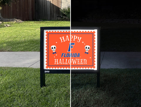 Florida Happy Halloween Skulls Yardsy Sign - Day Night