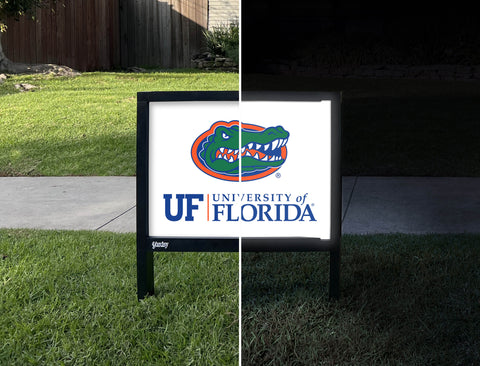 Florida Institutional Gator Mark White Yardsy Sign - Day Night