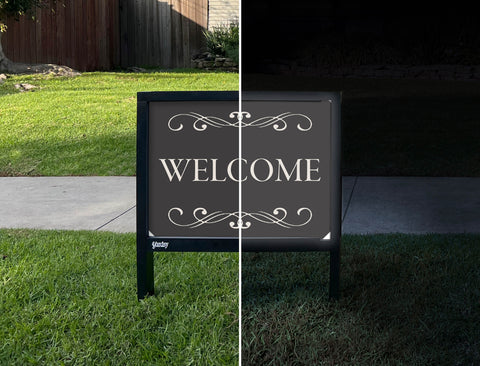 Flourished Welcome Yardsy Sign - Day Night