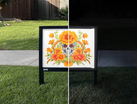 Flower Skull Day Of The Dead Yardsy Sign - Day Night