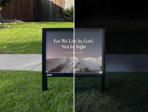 For We Live By Faith Yardsy Sign - Day Night