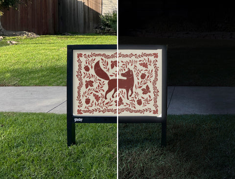 Forest Fox Yardsy Sign - Day Night