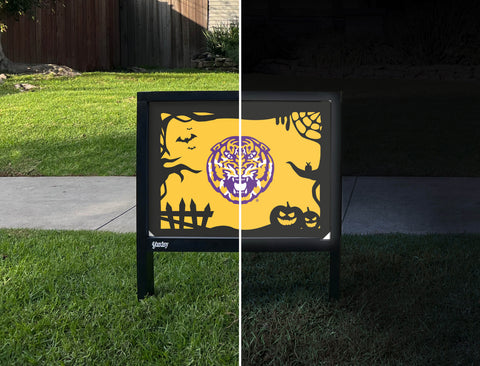 Framed Tiger Halloween LSU Yardsy Sign - Day Night