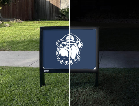 Georgetown Bulldog White Mascot Blue Yardsy Sign - Day Night