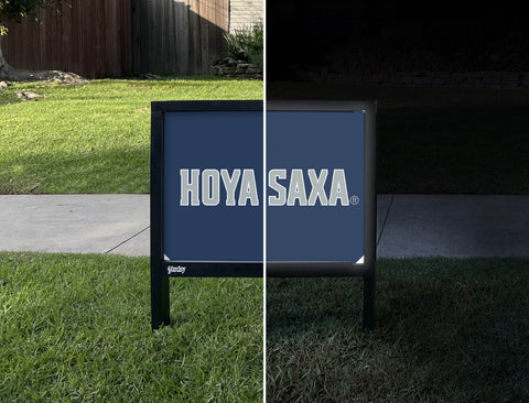 Georgetown University Hoya Saxa Blue Yardsy Sign - Day Night