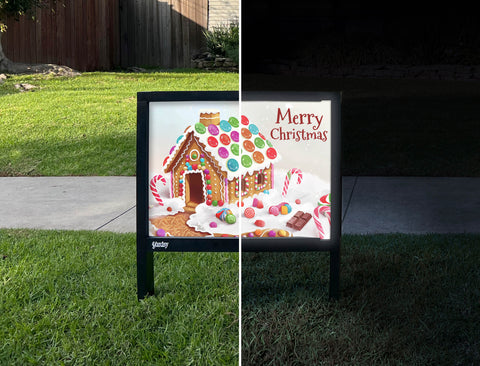 Gingerbread House Christmas Yardsy Sign - Day Night