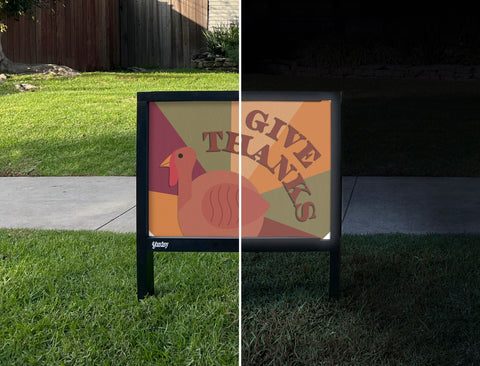 Give Thanks Turkey Yardsy Sign - Day Night