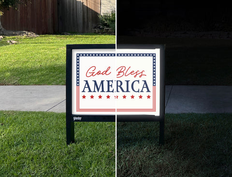 God Bless America Framed Yardsy Sign - Day Night