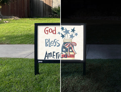 God Bless America Yardsy Sign - Day Night