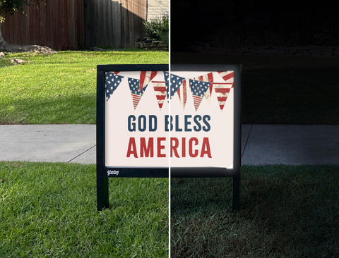God Bless America Flag Pendant Yardsy Sign - Day Night
