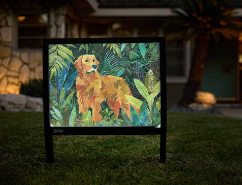 Golden Retriever in the Leaves Decor Print Yardsy Sign - Hero