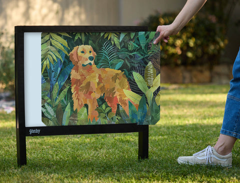 Golden Retriever in the Leaves Decor Print Yardsy Sign - Interchangeable