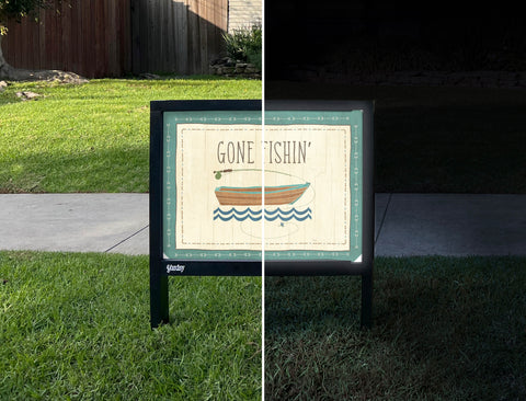 Gone Fishin' Yardsy Sign - Day Night