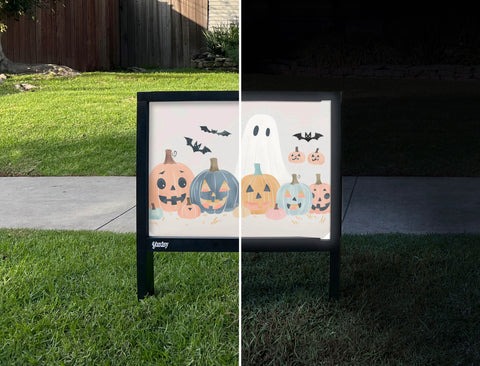 Halloween Illustration Fall Yardsy Sign - Day Night
