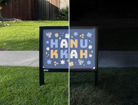 Hanukkah Lettering Yardsy Sign - Day Night