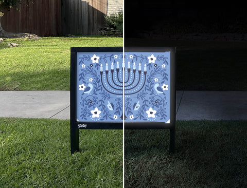 Hanukkah Menorah Yardsy Sign - Day Night