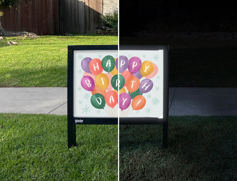 Happy Birthday Balloons Yardsy Sign - Day Night