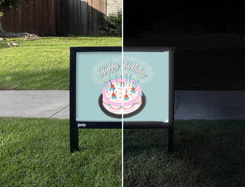 Happy Birthday Cake Yardsy Sign - Day Night