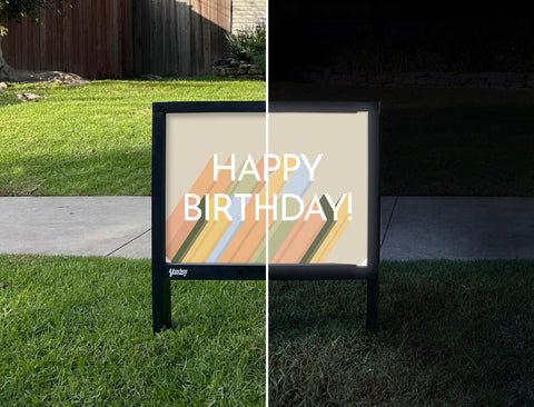 Happy Birthday Yardsy Sign - Day Night