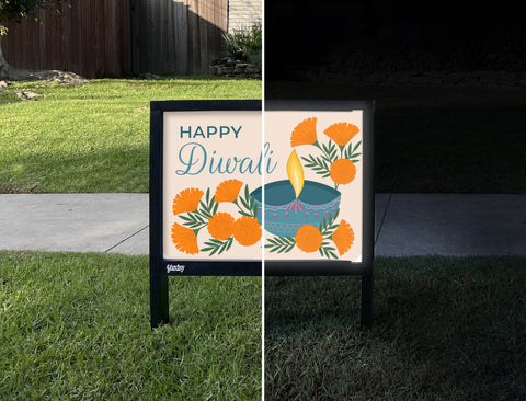 Happy Diwali Yardsy Sign - Day Night