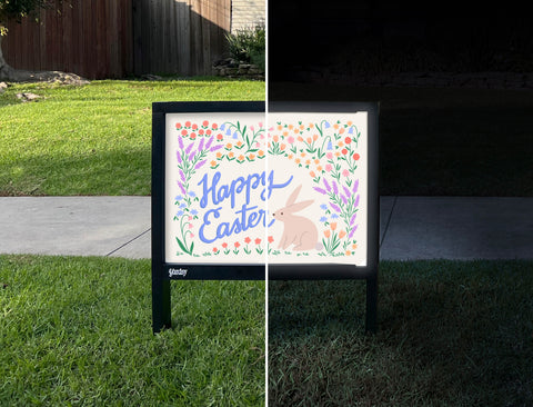 Happy Easter Bunny Yardsy Sign - Day Night