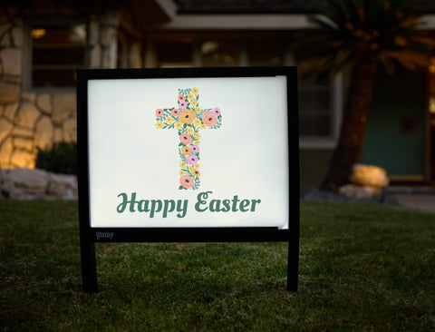 Happy Easter Floral Cross Yardsy Sign - Hero