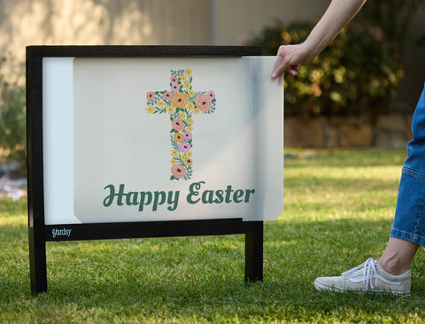 Happy Easter Floral Cross Yardsy Sign - Interchangeable