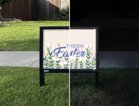 Happy Easter Floral Yardsy Sign - Day Night