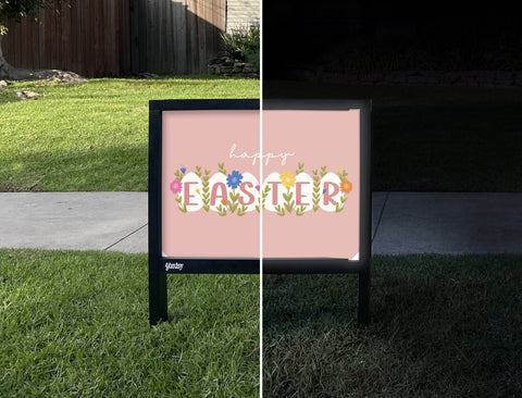 Happy Easter Garden Eggs Yardsy Sign - Day Night