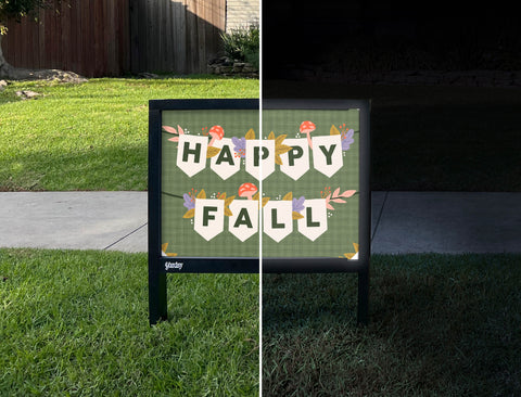 Happy Fall Garland Green Yardsy Sign - Day Night
