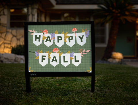 Happy Fall Garland Green Yardsy Sign - Hero