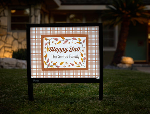 Happy Fall Plaid Border Custom Yardsy Sign - Hero