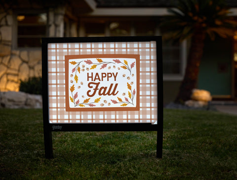 Happy Fall Plaid Border Yardsy Sign - Hero
