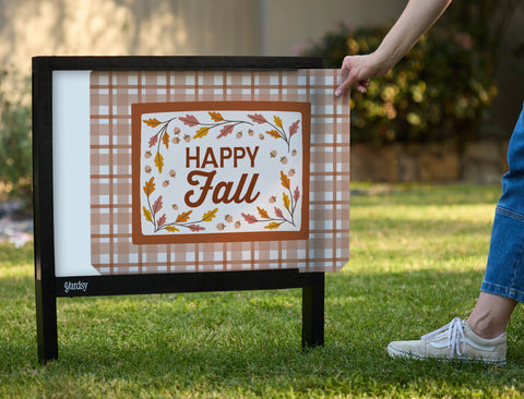 Happy Fall Plaid Border Yardsy Sign - Interchangeable