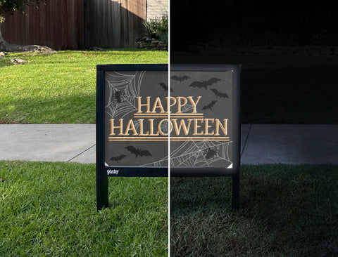 Happy Halloween Cobwebs Yardsy Sign - Day Night