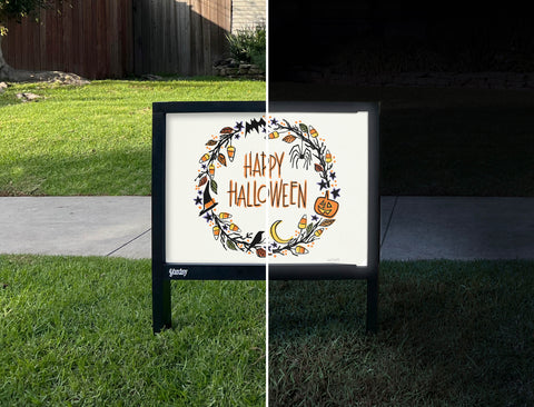 Happy Halloween Wreath Yardsy Sign - Day Night