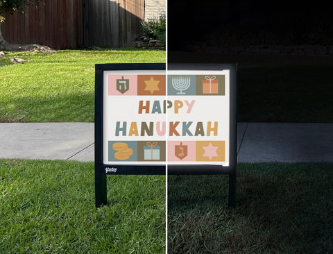 Happy Hanukkah Motifs Yardsy Sign - Day Night